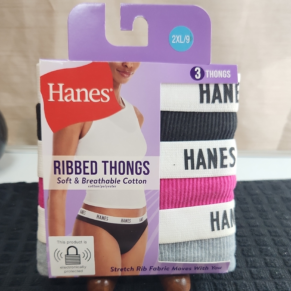 Hanes Ribbed Thongs -SIZE 2X/9 3pack